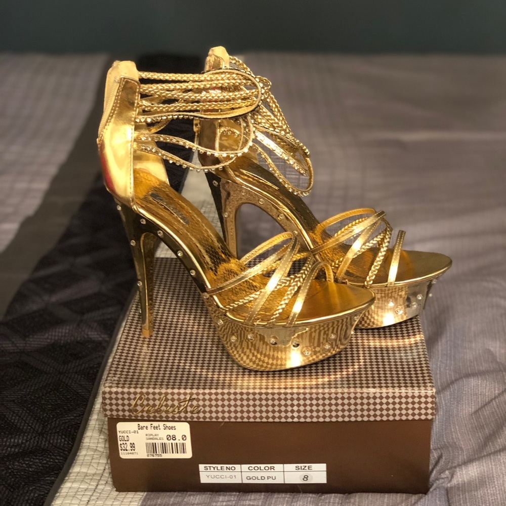 Gold Strappy Heels